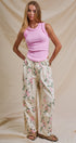 Floral Print Wide-Leg Drawstring Pants in Cream Pink - Women's Pants | Urban Daizy