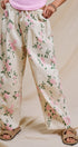 Floral Print Wide-Leg Drawstring Pants in Cream Pink - Women's Pants | Urban Daizy