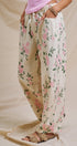 Floral Print Wide-Leg Drawstring Pants in Cream Pink - Women's Pants | Urban Daizy