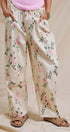 Floral Print Wide-Leg Drawstring Pants in Cream Pink - Women's Pants | Urban Daizy