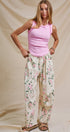 Floral Print Wide-Leg Drawstring Pants in Cream Pink - Women's Pants | Urban Daizy