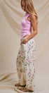 Floral Print Wide-Leg Drawstring Pants in Cream Pink - Women's Pants | Urban Daizy