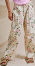 Floral Print Wide-Leg Drawstring Pants in Cream Pink - Women's Pants | Urban Daizy
