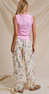 Floral Print Wide-Leg Drawstring Pants in Cream Pink - Women's Pants | Urban Daizy