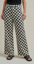 Checker Print Wide Leg Cotton Twill Pants in Ivory Black - Women's Pants | Urban Daizy