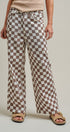 Checker Print Wide Leg Cotton Twill Pants in Ivory Brown - Women's Pants | Urban Daizy