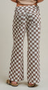 Checker Print Wide Leg Cotton Twill Pants in Ivory Brown - Women's Pants | Urban Daizy