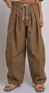 Wide-Leg Pleated Drawcord Trouser Pants in Camel - Women's Pants | Urban Daizy