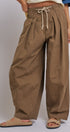 Wide-Leg Pleated Drawcord Trouser Pants in Camel - Women's Pants | Urban Daizy