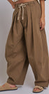 Wide-Leg Pleated Drawcord Trouser Pants in Camel - Women's Pants | Urban Daizy