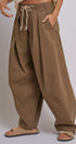 Wide-Leg Pleated Drawcord Trouser Pants in Camel - Women's Pants | Urban Daizy