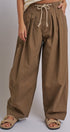 Wide-Leg Pleated Drawcord Trouser Pants in Camel - Women's Pants | Urban Daizy