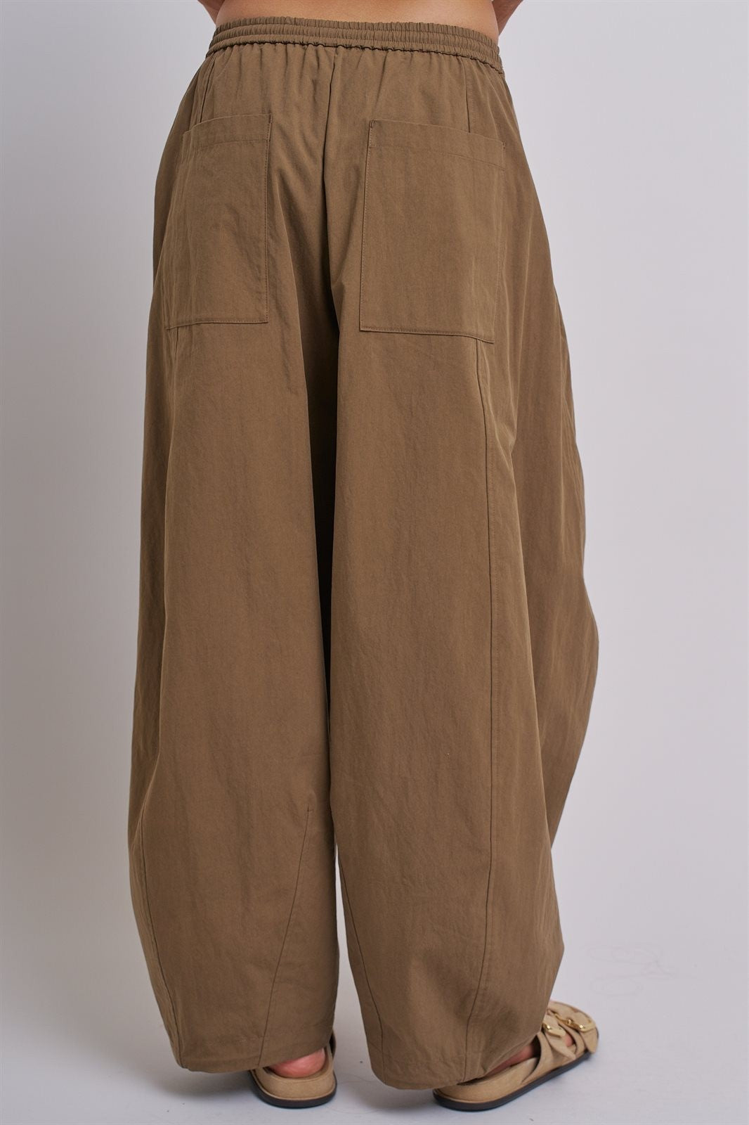Wide-Leg Pleated Drawcord Trouser Pants in Camel - Women's Pants | Urban Daizy