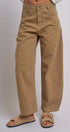 Cotton Barrel Leg High Rise Pants in Camel - Women's Pants | Urban Daizy