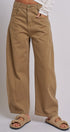Cotton Barrel Leg High Rise Pants in Camel - Women's Pants | Urban Daizy