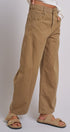Cotton Barrel Leg High Rise Pants in Camel - Women's Pants | Urban Daizy