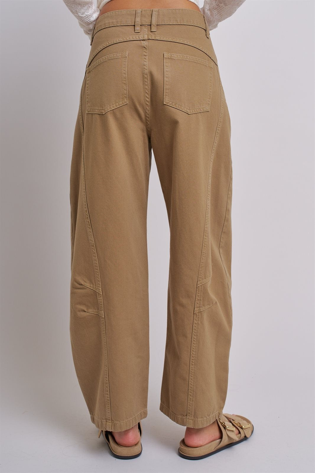 Cotton Barrel Leg High Rise Pants in Camel - Women's Pants | Urban Daizy