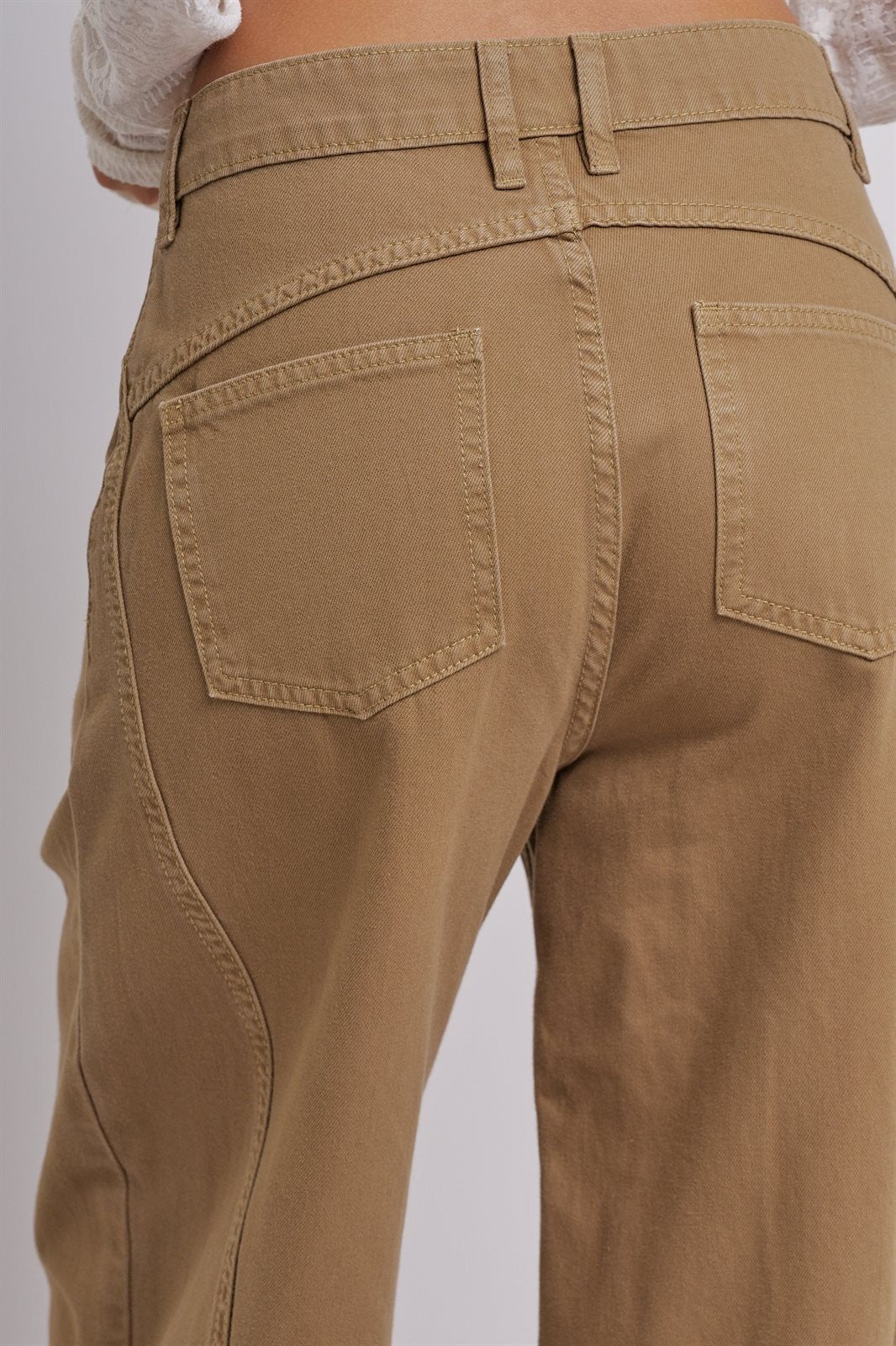 Cotton Barrel Leg High Rise Pants in Camel - Women's Pants | Urban Daizy