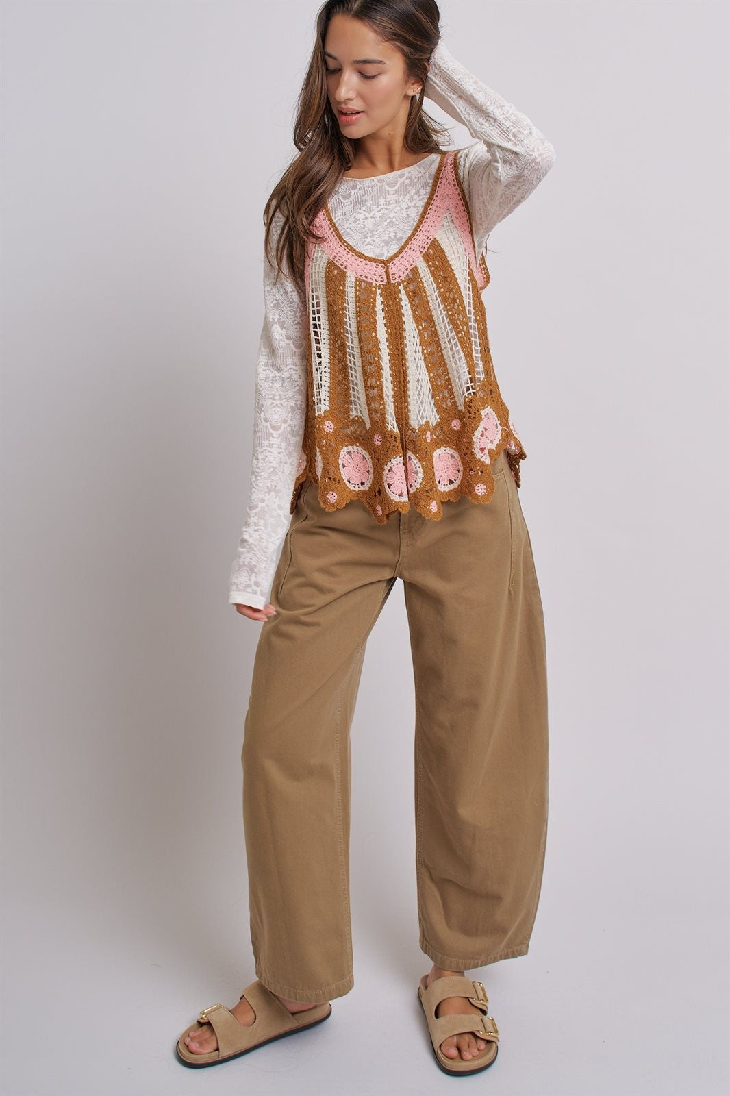 Cotton Barrel Leg High Rise Pants in Camel - Women's Pants | Urban Daizy