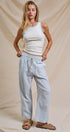 Cotton Stripe Wide Leg Drawstring Pants in Ivory Blue - Women's Pants | Urban Daizy
