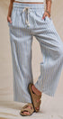 Cotton Stripe Wide Leg Drawstring Pants in Ivory Blue - Women's Pants | Urban Daizy
