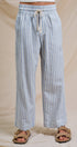 Cotton Stripe Wide Leg Drawstring Pants in Ivory Blue - Women's Pants | Urban Daizy