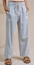 Cotton Stripe Wide Leg Drawstring Pants in Ivory Blue - Women's Pants | Urban Daizy