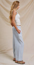 Cotton Stripe Wide Leg Drawstring Pants in Ivory Blue - Women's Pants | Urban Daizy