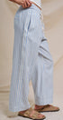 Cotton Stripe Wide Leg Drawstring Pants in Ivory Blue - Women's Pants | Urban Daizy
