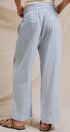 Cotton Stripe Wide Leg Drawstring Pants in Ivory Blue - Women's Pants | Urban Daizy