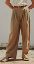Lyocell Cotton Pleated High-Rise Wide Leg Trouser in Taupe	 - Women's Pants | Urban Daizy