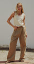 Lyocell Cotton Pleated High-Rise Wide Leg Trouser in Taupe	 - Women's Pants | Urban Daizy
