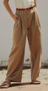 Lyocell Cotton Pleated High-Rise Wide Leg Trouser in Taupe	 - Women's Pants | Urban Daizy