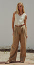 Lyocell Cotton Pleated High-Rise Wide Leg Trouser in Taupe	 - Women's Pants | Urban Daizy