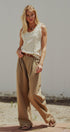 Lyocell Cotton Pleated High-Rise Wide Leg Trouser in Taupe	 - Women's Pants | Urban Daizy