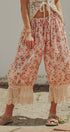 Floral Print Cotton Bloomer Pants with Lace Hem in Pink - Women's Pants | Urban Daizy