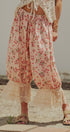 Floral Print Cotton Bloomer Pants with Lace Hem in Pink - Women's Pants | Urban Daizy