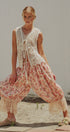 Floral Print Cotton Bloomer Pants with Lace Hem in Pink - Women's Pants | Urban Daizy