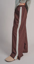 Wide Leg Side Stripe Linen Track Pant in Brown - Women's Casual Pants | Urban Daizy