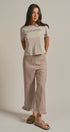 Gingham Ruffle Hem Cropped Wide Leg Pants in Brown - Women's Pants | Urban Daizy
