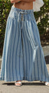 Striped Denim Wide Leg Palazzo Pants in Lt Denim - Women's Pants | Urban Daizy