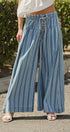 Striped Denim Wide Leg Palazzo Pants in Lt Denim - Women's Pants | Urban Daizy