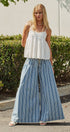 Striped Denim Wide Leg Palazzo Pants in Lt Denim - Women's Pants | Urban Daizy