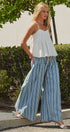 Striped Denim Wide Leg Palazzo Pants in Lt Denim - Women's Pants | Urban Daizy