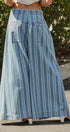 Striped Denim Wide Leg Palazzo Pants in Lt Denim - Women's Pants | Urban Daizy