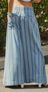 Striped Denim Wide Leg Palazzo Pants in Lt Denim - Women's Pants | Urban Daizy