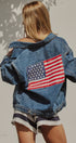 American Flag Patch Denim Trucker Jacket in Denim - Women's Pants | Urban Daizy