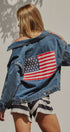 American Flag Patch Denim Trucker Jacket in Denim - Women's Pants | Urban Daizy