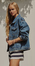 American Flag Patch Denim Trucker Jacket in Denim - Women's Pants | Urban Daizy