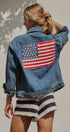 American Flag Patch Denim Trucker Jacket in Denim - Women's Pants | Urban Daizy